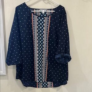 Croft & Barrow 1X Navy Polka Dot Women's Top